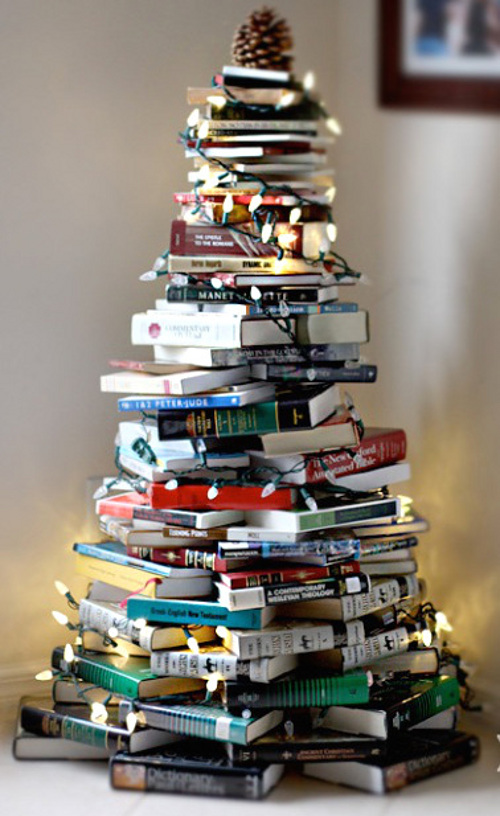 Ideias para decoração de Árvores de Natal - Árvore de livros