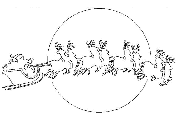 Pai Natal no Trenó Puxado por Vários Pares de Renas atravessa o Céu para Levar Prendas